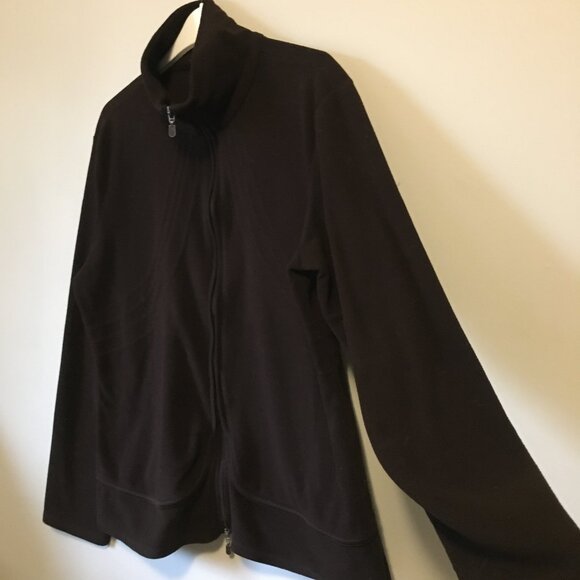 Vintage Retro Stitch Dark Brown Fleece Sweater Zip Up High Collar Jacket - Picture 3 of 16